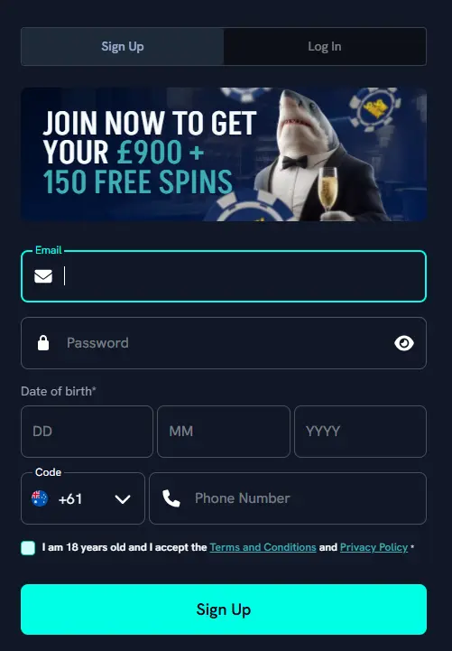 Registration at Casino SpinShark